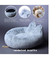 Lazy Rabbit Upgrade Cat Dog Bed + Blanket for Indoor Cats, Small Dogs, Fluffy Calming Self Warming Round Cushion?24 inch , Machine Washable, Non-Slip, Gradual Grey Color