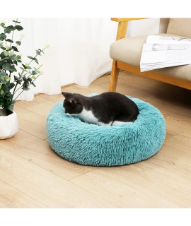 Cat Beds & Furniture,Calming Dog Beds for Small Medium Dogs,Detachable Cat Bed for Indoor Cats, Anti-Slip Faux Fur Fluffy Donut Cuddler Cat Cave, Fits up to 13-40 lbs (M-24*24*7inch, Tiffan-Blue)