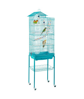 Yaheetech 62.4Inch Iron Roof Top Bird Cage Rolling Parrot Cage For Medium Small Birds Parakeets Canary Quaker Parrot With Stand