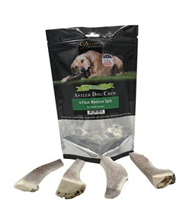 Deluxe Naturals Elk Antler Chews for Dogs | Naturally Shed USA Collected Elk Antlers | All Natural A-Grade Premium Elk Antler Dog Chews | Long Lasting Chews | Product of USA (4-Pack Medium Split)