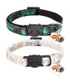 Giecooh 2 Pack Breakaway Cat Collar with Bells, Adjustable Kitten Safety Collars for Boys & Girls, Black+White
