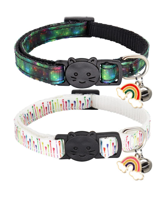 Giecooh 2 Pack Breakaway Cat Collar with Bells, Adjustable Kitten Safety Collars for Boys & Girls, Black+White