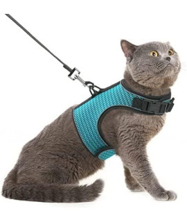 Pupteck Soft Mesh Cat Vest Harness And Leash Set Puppy Padded Pet Harnesses Escape Proof For Cats Small Dogs (X-Large, Lake Blue)
