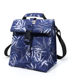 Sunny Bird Insulated Lunch Bag Rolltop Lunch Box Tote Bag For Women, Men, Adults And Teens (Blue Bamboo)