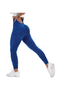 Olmlmt Workout Leggings For Women High Waisted Butt Lifting Gym Seamless Scrunch Yoga Pants(O1216-Leopard Blue-S)