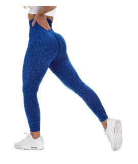 Olmlmt Workout Leggings For Women High Waisted Butt Lifting Gym Seamless Scrunch Yoga Pants(O1216-Leopard Blue-S)
