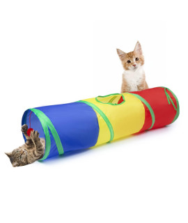Sheldamy Cat Tunnel, 2-Way Cat Tunnels For Indoor Cats, Collapsible Cat Play Tunnel, Interactive Toy Maze Cat House With 1 Play Ball For Cats, Puppy, Kitty, Kitten, Rabbit (Rainbow)A