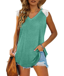 Cute Tank Tops For Women Trendy Loose Lace Trim Tank Tops Turquoise M