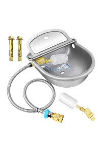 Automatic Animal Drinking Water Bowl with Float Valve, 304 Stainless Steel Automatic Water Bowl Kit Includes Water Bowl, Water Pipe, 2 Float Valves, Quick Connector Adapter and Countersunk Bolts.