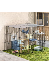 Eiiel Outdoor Cat House Cat Cages Enclosure with Super Large Enter Door, Balcony Cat Playpen with Platforms,DIY Kennel Crate Large Exercise Place Ideal for 1-3 Cats