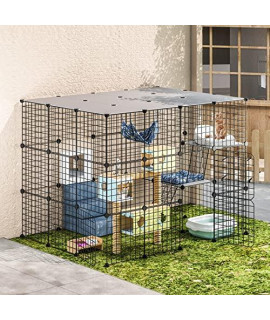 Eiiel Outdoor Cat House Cat Cages Enclosure with Super Large Enter Door, Balcony Cat Playpen with Platforms,DIY Kennel Crate Large Exercise Place Ideal for 1-3 Cats