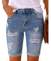 Utyful Womens Hight Waisted Denim Ripped Bermuda Shorts Stretchy Rolled Cuff Jean Shorts Light Blue X-Large