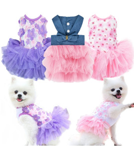 Dog Dresses For Small Dogs Girl 3 Pack Summer Puppy Clothes Outfit Apparel Female Cute Cat Skirt Pup Tutu (X-Small)