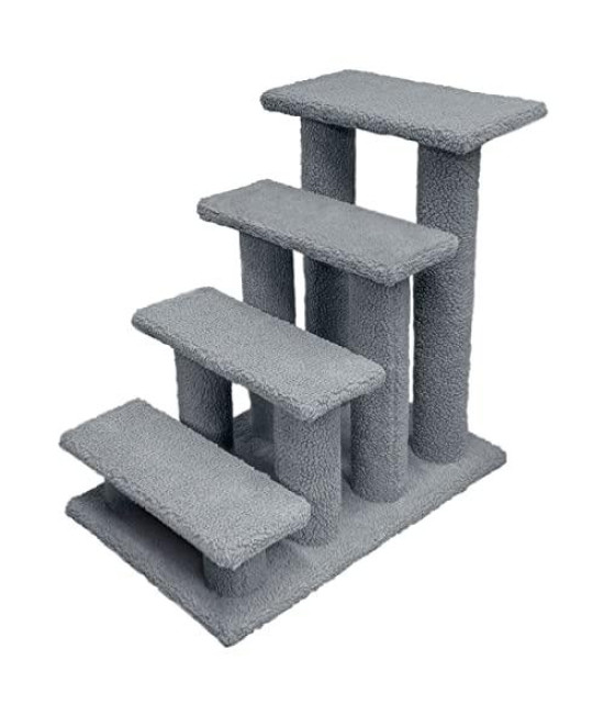 Good Life USA 25'' 4 or 5 Steps Pet Stairs Carpeted Ladder Ramp Cats Scratching Post Cat Tree Climber for Cat Small Dogs Rabbit Beige, Gray (4 Step, Gray), PET170583725m