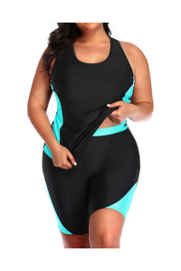 Daci Women Black Green Plus Size Two Piece Bathing Suit Racerback Tummy Control Swimsuit With Boyshort Xl