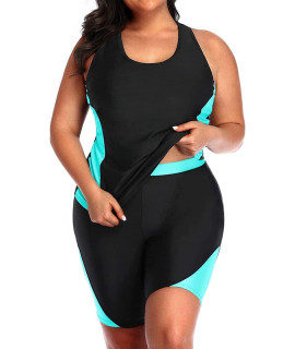 Daci Women Black Green Plus Size Two Piece Bathing Suit Racerback Tummy Control Swimsuit With Boyshort Xl