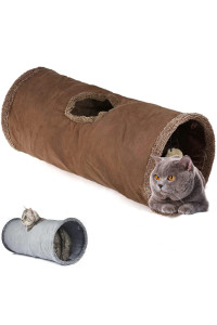 Leerking Cat Tunnel 26(L) Dia 12 Tubes And Tunnels Connectable With Large Crinkle Hide And Seek Toy For Bunny Puppy, Brown