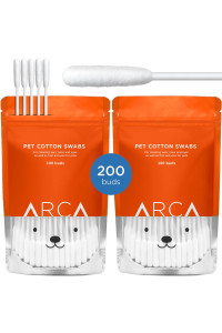 Arca Pet Cotton Swabs For Dogs Cats And Small Pets - Ear Cleaner Swabs With Long Plastic Handle - Ear Cleaning Supply For Puppies And Pets - Multipurpose Cotton Sticks For Pets (200 Buds)