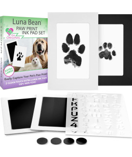 Luna Bean Paw Print Kit - Mess-Free Paw Print Stamp Pad For Dogs Cats - 14Pc Dog Nose Print Kit Pet Paw Print Impression Kit- Clean - Touch Ink Pad For Dog Paw Prints - Dog Mom Gifts For Women