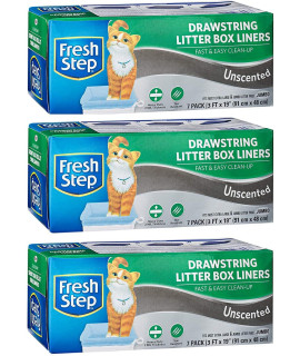 Fresh Step Drawstring Large Litter Box Liners | Heavy Duty Liners for Cat Litter Box | Scented & Unscented Available | Quick & Easy Cleanup, Unscented, Jumbo - 3 Pack