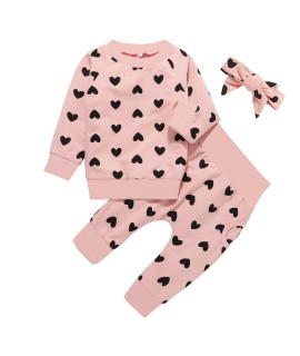 Whbfrg Baby Girl Clothes, 3 Pieces Long Sleeved Cute Toddler Infant Outfits Kids Tops And Pants Set(3-6 Monthes,Pink)