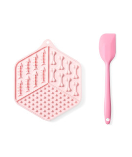 Caflower Lick Mat For Dogs ,Cats Lick Mat With Strong Suction Cups,Food Grade Silicone Mat With Spatulaog Lick Mat Reduce Dogcats Anxiety And Boredom (Pink, Hexagonal)