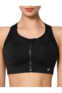 Yvette High Impact Zip Front Sports Bra Mesh Racerback Workout High Support Sports Bras For Women Large Breasts, Black