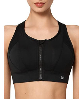 Yvette High Impact Zip Front Sports Bra Mesh Racerback Workout High Support Sports Bras For Women Large Breasts, Black