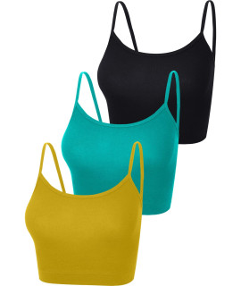 3 Pcs Crop Camisole Top Spaghetti Strap Tank Sleeveless Crop Tank Top For Women Sports (Green, Bright Yellow, Black,Small)