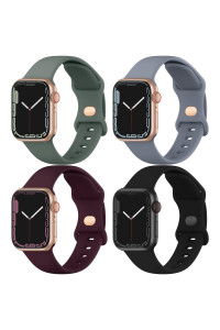Compatible With Apple Watch Band 38Mm 40Mm 41Mm 42Mm 44Mm 45Mm 49Mm, Soft Silicone Sport Straps Replacement Wristbands For Iwatch Series 8 7 6 5 4 3 2 1 Se Ultra Women Men, 4 Packs