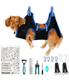 Cat And Dog Grooming Hammock - Diy Dog Grooming Supplies With Dog Sling Pet Grooming Harness, Nail File, Comb, And Dog Nail Trimmers - Bundled Grooming Kit For Small To Large Pets