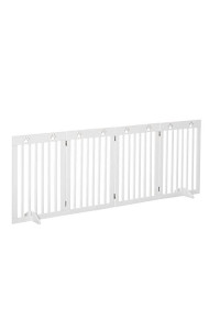 PawHut 24" Freestanding Folding Pet Gate, Wooden Dog Barrier Fence, with 4 Panels and Dual Hinged Design for Doorways, or Stairs, White
