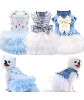 Small Dog Dresses 3 Pack Summer Chihuahua Yorkie Dress Puppy Clothes Outfit Apparel Female Cute Cat Skirt Pup Tutu Pink Clothing Pet Sundress (X-Small)