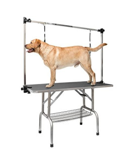 ROOMTEC 46" Dog Grooming Table,Foldable Home Pet Bathing Station with Adjustable Height Arm/Noose/Mesh Tray?Upgrade, Black?