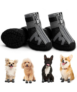Dog Shoes For Small Dogs, Breathable Dog Boots For Summer Hot Pavement, Ourdoor Walking, Indoor Hardwood Floors, Puppy Dog Booties & Paw Protectors With Reflective Straps Anti-Slip Sole Black Size 2