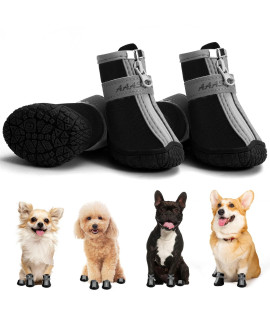 Dog Shoes For Small Dogs, Waterproof Dog Boots For Summer Hot Pavement, Ourdoor Walking, Indoor Hardwood Floors, Puppy Dog Booties & Paw Protectors With Reflective Straps Anti-Slip Sole Black Size 5