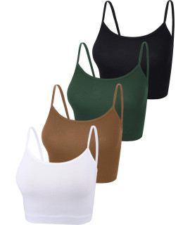 4 Pack Cropped Tank Tops For Women, Spaghetti Strap Crop Top Basic Sports Crop Cami Half Camisoles For Teen Girls (Blackish Green, Black, Chocolate, White,M)