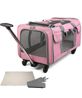 Dog Carrier with Detachable Wheels, Dog Soft Sided Carriers?Dog Travel Crate, Pet Rolling Carrier on Wheels for Medium Dogs 35 LBs, Large Cats, Collapsible and Breathable ?Not Airline Approve?