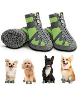 Dog Shoes For Small Dogs, Breathable Dog Boots For Summer Hot Pavement, Ourdoor Walking, Indoor Hardwood Floors, Puppy Dog Booties & Paw Protectors With Reflective Straps Anti-Slip Sole Green Size 1