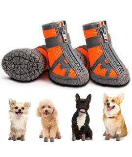Dog Shoes For Small Dogs, Breathable Dog Boots For Summer Hot Pavement, Ourdoor Walking, Indoor Hardwood Floors, Puppy Dog Booties & Paw Protectors With Reflective Straps Anti-Slip Sole Orange Size 5