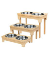 Downtown Pet Supply - Adjustable Bamboo Elevated Dog Bowls - Stainless Steel Cat Bowls for Food and Water or Food and Water Bowls for Dogs - Height Adjusts to 3, 8 or 12" - 52oz Each