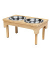 Downtown Pet Supply - Adjustable Bamboo Elevated Dog Bowls - Stainless Steel Cat Bowls for Food and Water or Food and Water Bowls for Dogs - Height Adjusts to 3, 8 or 12" - 52oz Each