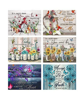 6 Pack Flower Inspirational Quotes Diamond Painting Kits,5D Diamond Art Kits Full Drill Diamond Painting Kits For Adults Kids Beginner,Diamonds Dots Arts And Crafts Home Wall Decor 12X 16 Inch