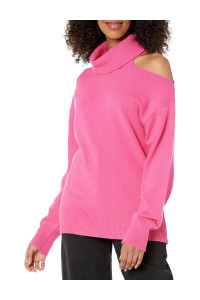 The Drop Womens Josephine Long Sleeve Cutout Loose Turtleneck Sweater, Rose Pink, M