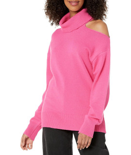 The Drop Womens Josephine Long Sleeve Cutout Loose Turtleneck Sweater, Rose Pink, M