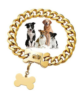 W/W Lifetime Gold Chain Dog Collar 19mm 18K Gold Cuban Link Dog Collar with Secure Snap Buckle Gold Dog Chain Metal Collar for Small Medium Pitbull (19MM, 18")