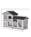 Rabbit Hutch Bunny Cage Chicken Coop Wood Small Animal House for Guinea Pig Bunny Hutch with Removable Tray, Ramp, Run Area, Waterproof Roof Outdoor Indoor