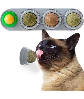 Backagin Catnip Ball For Cats Wall, Catnip Wall Toys, Edible Kitty Toys For Cats Lick, Kitten Chew Toys, Teeth Cleaning Dental Cat Toy, Cat Toy Interactive Ball, Catnip Cat Toys (Grey)