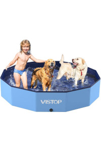 VISTOP Extra Large Foldable Dog Pool XXL, Hard Plastic Shell Portable Swimming Pool for Dogs Cats and Kids Pet Puppy Bathing Tub Collapsible Kiddie Pool (67inch.D x 11.8inch.H, Blue)