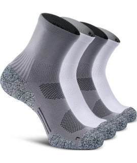 Cwvlc Compression Athletic Unisex Quarter Socks Cushioned, 4-Pair Grey White, L